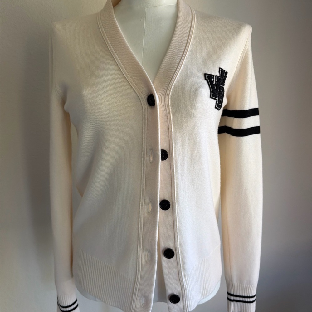 Victoria Beckham Cream Knit Top with Black Logo